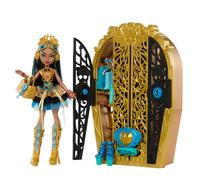 Monster High Skulltimate Secrets Monster Mysteries Cleo de Nile, Muñeca con armario y 19 accesorios sorpresa con los que crear 125 looks diferentes, juguete regalo para niños y niñas +4 años, HXH86
