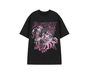 Monster High Womens T-Shirt | Ladies Fangtastic Live Tour Short Sleeve Graphic tee in Black & Pink | Draculaura Spider Web Apparel Crewneck Character Top | Fashion Cartoon Series Merchandise Gift