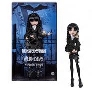 Monster High x Wednesday Addams Muñeca en Vestido Negro | Miércoles Muñeca coleccionista con vestido, medias a juego, Dedos, bolso y soporte, JNJ91