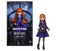 Monster High x Wednesday Agnes DeMille Muñeca | Muñeca coleccionable con trenzas rojas, uniforme púrpura, accesorios y soporte, JNJ92