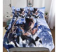 Monster Hunter Juego De Ropa De CamaJuego De Fundas 3D Impreso Anime Funda Nórdica De Microfibra con Cierr 3 Piezas Almohada King（220x240cm）