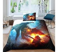 Monster Hunter Juego Edredón 2 Piezas, Anime Funda De Edredón Y Funda De Almohada 3D Impresa, Cremallera Oculta Juego De Ropa De CamaJuego Single(135x200cm)