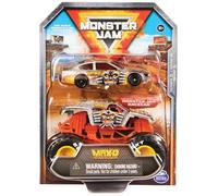 Monster Jam, Camión y Coche de Carreras en un Juego, Escala 1:64, diseño Robusto y detallado para Acrobacias crudas, a Partir de 3 años, clasificación con MAX D, Grave Digger y Earthshaker, selección