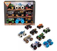 Monster Jam Colección Monster Truck fundido a escala 1:64, paquete de 9 - Juego exclusivo con excavador de tumbas, Megalodon, El Toro Loco y más - Juguetes oficiales Spin Master