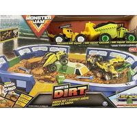Monster Jam Dirt Arena - Juego de arena cinética para niños, diseño exclusivo de Dirt Squad (Scoopz), 2 libras de arena marrón, accesorios para la arena - Monster Truck para niños a partir de 3 años