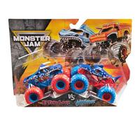 Monster Jam El Toro Loco vs Megalodon - Camión monstruo fundido a presión a escala 1:64, serie 10, edición patriótica roja, blanca y azul, camión de juguete oficial Spin Master