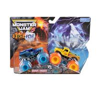 Monster Jam Fire & Ice - Cavador de tumbas divididas y latigazo cervical dividido a escala 1:64 Monster Trucks Vehículo de 2 unidades