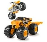 Monster Jam JCB Digatron Monster Truck and Dirt Bike Vehículo de construcción fundido a presión Juguetes con rampa de exhibición, paquete de 2, escala 1:64