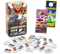 Monster Jam Juego de dominó - Paquete con juego de mesa de dominó con temática de camión más calcomanías, más | Juegos de Monster Jam para niños, niñas