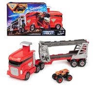 Monster Jam Launch & Go Hauler Playset con exclusivo camión Max-D, transporta hasta 8 camiones monstruo, función de lanzamiento de slam, escala 1:64 True Metal - Juguete oficial para niños a partir de