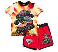 Monster Jam Megalodon El Toro Loco Grave Digger - Conjunto de traje de baño y traje de baño para niños pequeños, Naranja/rojo, 4