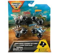 Monster Jam Mini Jams - Paquete de 5 camiones monstruos con mini misterioso - Zombi, Dragón, Megalodon, Horse Power - Juguete oficial Spin Master Mini Monster Truck para mayores de 3 años