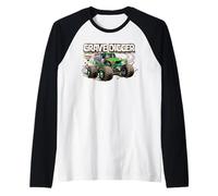 Monster Jam Muddy Tire Tracks Grave Digger Truck Motorsports Camiseta Manga Raglan