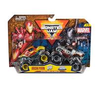 Monster Jam - Pack 2 Coches Monster Truck Marvel Oficial Escala 1:64 METÁLICOS - Modelo Aleatorio - Coches para Niños - Juegos Infantiles - Juguetes Niños 3 años +