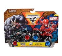 Monster Jam - Pack 2 Coches Juguete Monster Truck Marvel Oficial Escala 1:64 Metálicos: Venom Vs. Spiderman | Coche Juguete | Coches para Niños 3 años o más