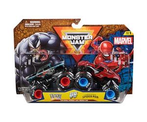 Monster Jam Pack 2 Monster Truck Marvel Venom vs Spiderman Coches +3 | Pack de 2 coches de juguete Monster Truck Marvel a escala 1:64 con Venom y Spider-Man para niños desde 3 años.