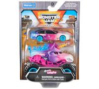 Monster Jam Paquete de 2 Monster Truck y coche de carreras a escala 1:64 oficial: Sparkle Smash