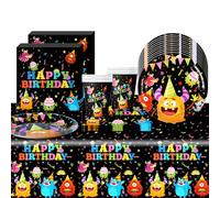 Monster Kindergeburtstag Set - Tema Party Vajilla Decoración, Dibujos Animados Fiesta Vajilla con Platos de Pappteller, Tazas, Manteles, Servilletas - Para Fiesta de Cumpleaños