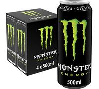 Monster Original Bebida Energética Pack 4 x 500 ml | Refresco energético sabor original con cafeína, taurina, ginseng, vitaminas B, sabor cítrico suave, energía prolongada
