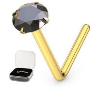 Monster Piercing 9K Conjunto de Garra de Oro Amarillo 2MM Negro Piedra cristalina Ronda 22 Calibre L Curva Nariz Stud Piercing
