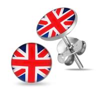 MONSTER PIERCING Pendiente de Tuerca de Plata de Ley 925 con Imagen del Logotipo de la Bandera Union Jack