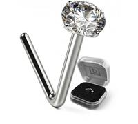 Monster Piercing - Perno/Stud de Nariz con Punto de Luz. Palo en Ángulo. Oro Blanco de 9 Quilates. Piedra: Circonita Blanca Redonda. Calibre: 22G (0,6 mm). Longitud del Perno: 8mm. Hipoalergénico