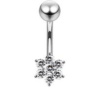Monster Piercing - Piercing Ombligo. Joya en Plata de Ley 925. FLOR con Piedras Engastadas de Zirconia Cúbico. Calibre: 14G (1,6 mm). Longitud: 10 mm. Hipoalergénico