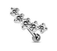 Monster Piercing - Piercing Oreja/Helix. Pendiente en Plata de Ley 925 con 5 Piedras de Zirconia Cúbico. Color: BLANCO. Calibre 16G (1,2). Longitud 6 mm. Hipoalergénico