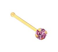 Monster Piercing Set de Garra de Oro Amarillo de 14K 2,5 MM Rosa Piedra cristalina Ronda Calibre 22 Nariz Hueso Nariz Stud Piercing
