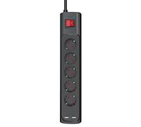 Monster - Regleta - 5 Veces + 2 USB con Interruptor - 1,8m - Negro