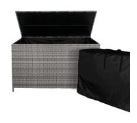 Monster Shop Arcón de Jardín 582L de Ratán Gris, Baúl Grande para Cojines Exterior - Caja de Almacenamiento Impermeable con Tapa Hidráulica, Ruedas y Asa, Diseño Resistente a Rayos UV