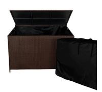 Monster Shop Arcón de Jardín 582L de Ratán Marrón, Baúl Grande para Cojines Exterior - Caja de Almacenamiento Impermeable con Tapa Hidráulica, Ruedas y Asa, Diseño Resistente a Rayos UV
