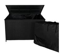 Monster Shop Arcón de Jardín 582L de Ratán Negro, Baúl Grande para Cojines Exterior - Caja de Almacenamiento Impermeable con Tapa Hidráulica, Ruedas y Asa, Diseño Resistente a Rayos UV