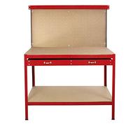 Monster Shop - Banco de trabajo con tablero de clavijas y cajón, caja de herramientas de alta resistencia, para garaje, estante de metal, estantería de acero, mesa de trabajo industrial, rojo, 40