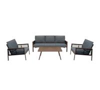 Monster Shop Conjunto de Jardín 5 PLAZAS en Aluminio| 4 Piezas: Sofá 3 Plazas, 2 Sillones y Mesa de Centro | Cojines Lavables y Funda Impermeable | Diseño Elegante y Resistente para Exterior