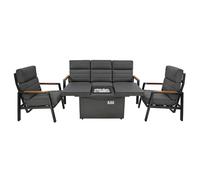 Monster Shop Conjunto de Muebles de Jardín de Aluminio para 5 Personas con Sofá de 3 Plazas, 2 Sillones Reclinables, Mesa Brasero de Gas, Cojines de 16 cm y Funda Impermeable