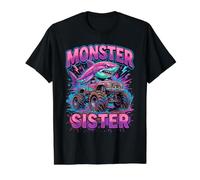 Monster Sister Shark Truck Funny Pink Sibling Camiseta gráfica económica, Hombre, Negro, S