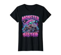 Monster Sister Shark Truck Funny Pink Sibling Camiseta gráfica económica, Mujer, Negro, L