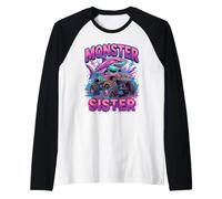 Monster Sister Shark Truck Funny Pink Sibling Camiseta Manga Raglan