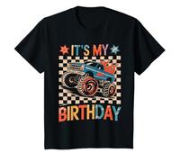 Monster Truck Blue Flames Checkered It's My Birthday Fiesta Camiseta