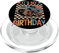 Monster Truck Blue Flames Checkered It's My Birthday Fiesta PopSockets PopGrip para MagSafe
