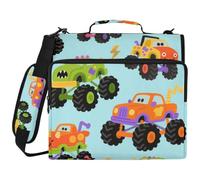 Monster Truck - Bolsa de 3 anillas con cremallera y patrón azul | Organizador de cartera con anillos de 2 pulgadas, se adapta a laptop de 14 pulgadas para la escuela y la oficina