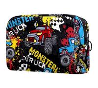 Monster Truck Car on Grunge - Bolsa de cosméticos para mujer, bolsa organizadora de maquillaje grande con cremallera, multicolor, 18.5x7.5x13cm/7.3x3x5.1in, Neceser