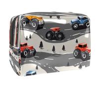 Monster Truck Cars on Road - Bolsa de cosméticos para mujer, bolsa de aseo de viaje, bolsa organizadora de maquillaje grande de PVC con cremallera, multicolor, 18.5x7.5x13cm/7.3x3x5.1in, Neceser