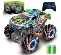 Monster truck controlado a distancia con neumáticos ligeros y música, camión monstruo de 2,4 GHz con rotación de 360°, camión monstruo 1/20 con 2 baterías, 50 minutos de reproducción, coche de control