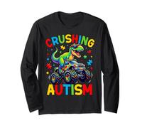 Monster Truck Dinosaur Crushing Autism Awareness Manga Larga