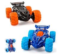 Monster Truck Juguetes, 2pcs Camión Monstruo Autos de Carrera Coches de Juguetes 360° Giratorio Truco Inercia Coches Regalos de Cumpleaños de Navidad para Niños de 3 a 10 Años Niñas (Azul, Negro)