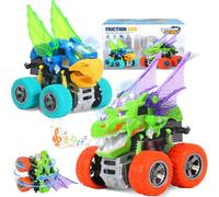 Monster Truck Juguetes para niños de 2 a 4 años, juguetes de dinosaurio para niños de 3 a 5 sonidos iluminados, juego de 2 juguetes Toddle Boy de 360°, juguetes giratorios para niños de 1, 2, 3