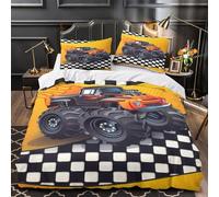 Monster Truck Racing 3D Impresión Funda de edredón 3pz Microfibra transpirable Diseño de estilo de dibujos animados Edredón funda 2 fundas cremallera oculta Familia Invitados Super king（260x220cm）