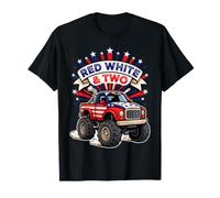 Monster Truck Red White and Two Second Birthday 4th of July Camiseta